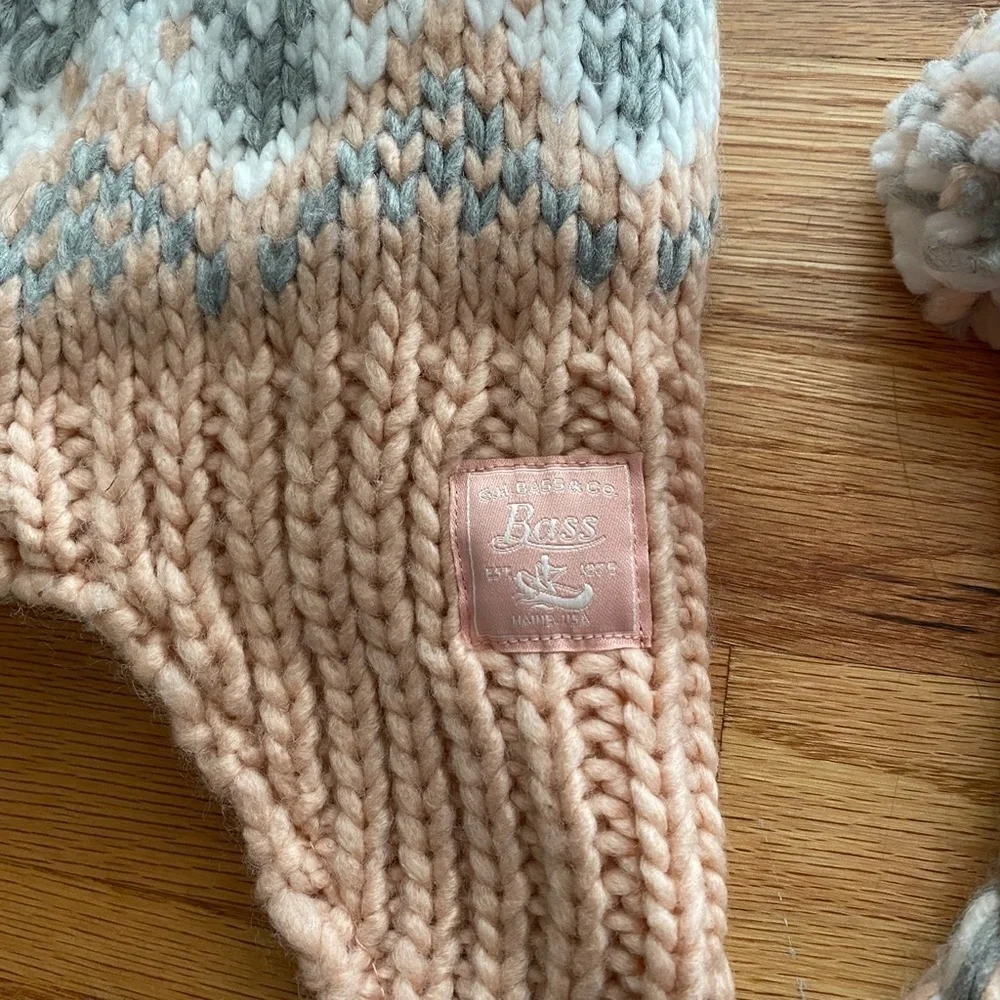 *G.H. BASS & CO* Pink Pom Earflap Braid Beanie Hat